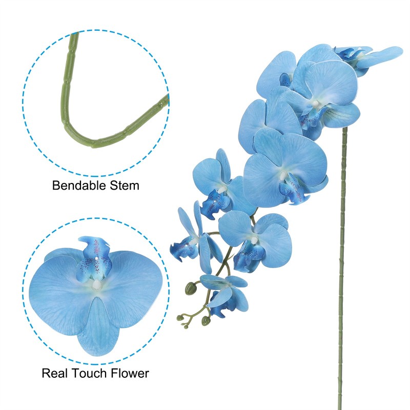 6Pcs 41" 9 Heads Artificial Orchid Stems Faux Phalaenopsis, Sky Blue gallery