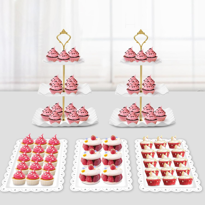 5 Pcs Dessert Table Display Set - 2 X Cupcake Stand Holder/Cup Cake Tier Tower & gallery