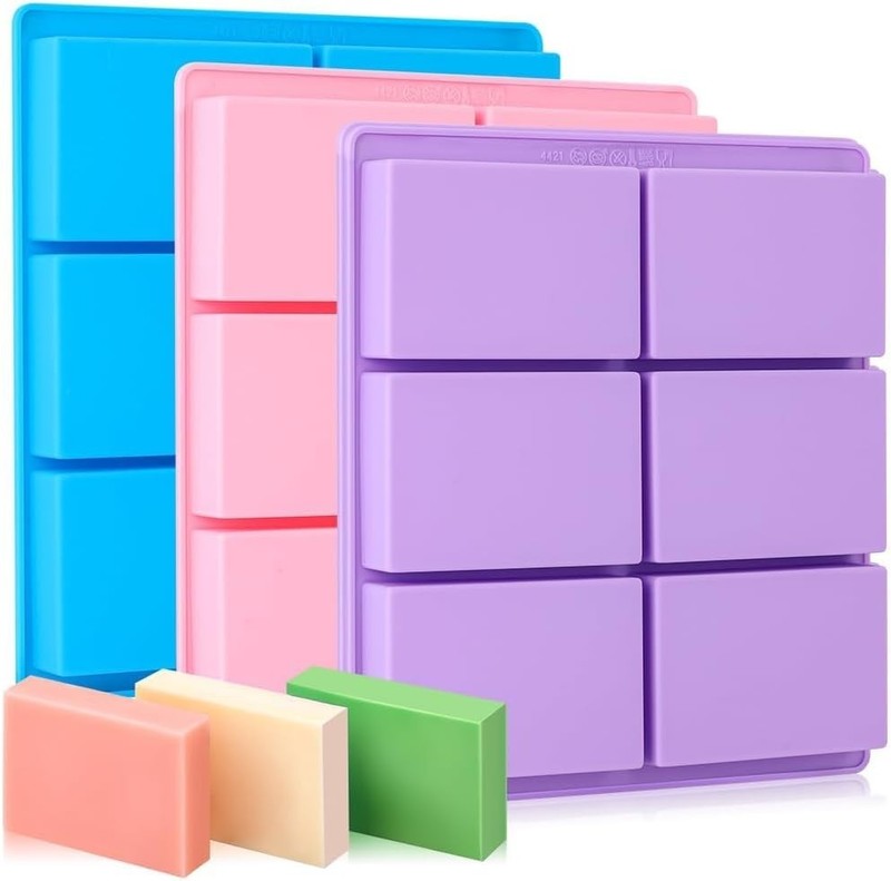 SJ Moldes de silicona para jabón, paquete de 3 moldes rectangulares con 6 cavida