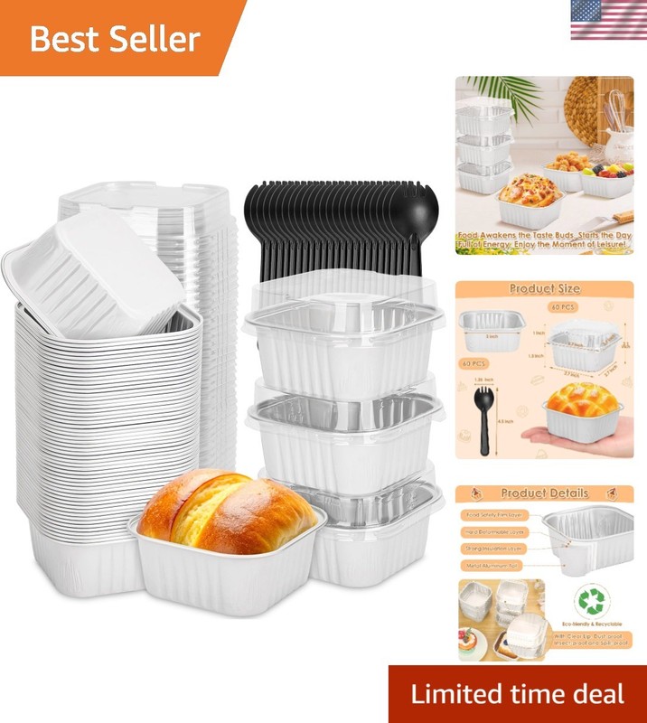 60 Pack 5oz Mini Square Disposable Cake Pans with Lids, Aluminum Foil Baking …