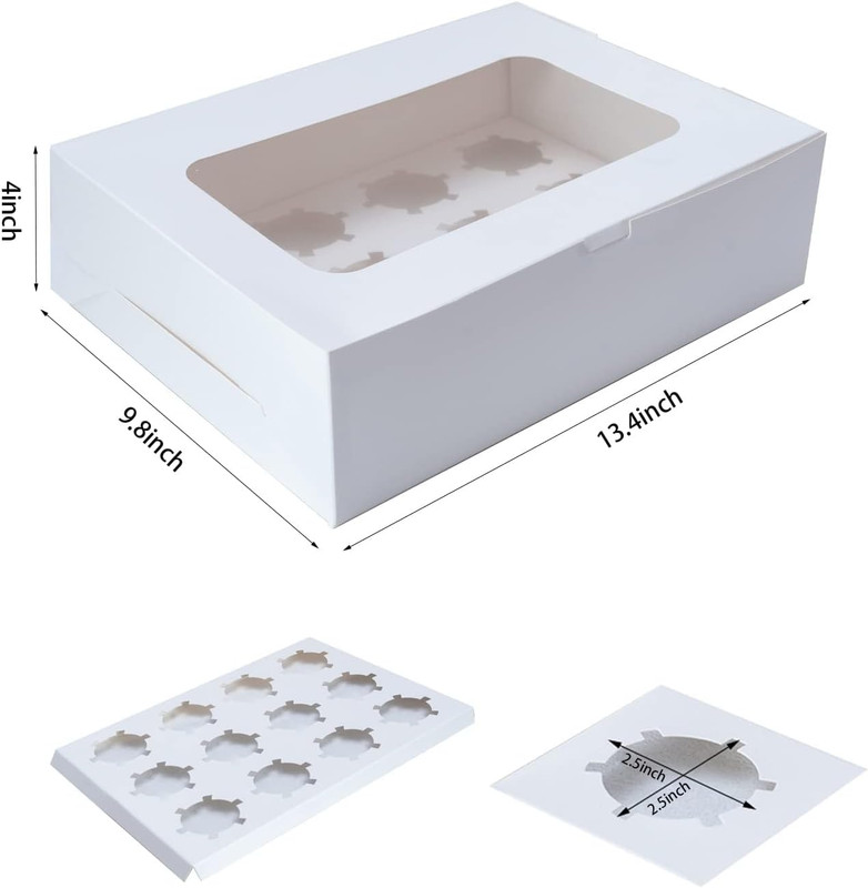 5 Packs Cupcake Boxes 12 Count,White Cupcake Carriers with Window,13.4X9.8X4 Inc gallery