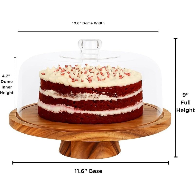 6 in 1 Acacia Wood Cake Stand with Lid Multiuse Wooden Cake Stand Acrylic gallery