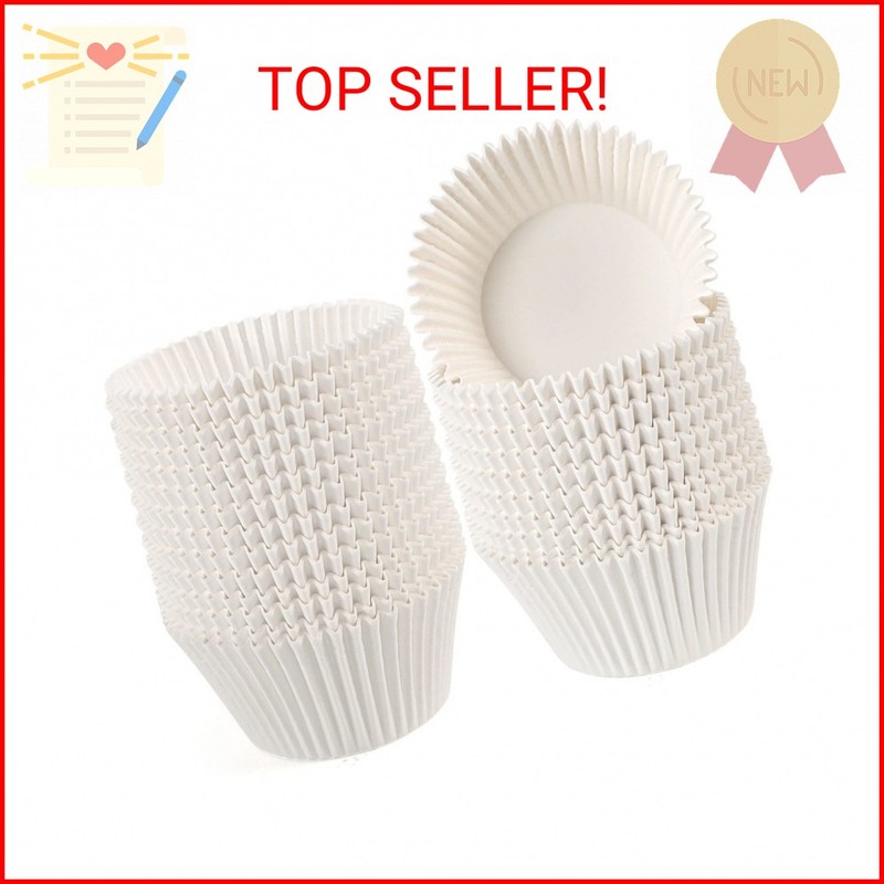 Caperci Jumbo Cupcake Liners White Muffin Baking Cups 300-Count, No Smell, Food