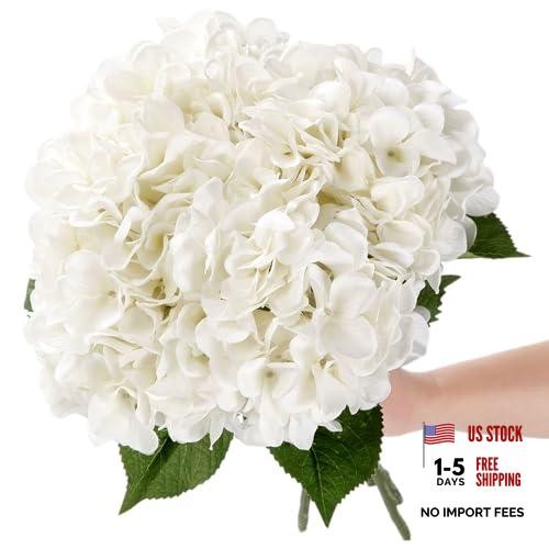 5Pcs Realistic Hydrangea Artificial Flowers with Stems 21 Inch Lifelike White