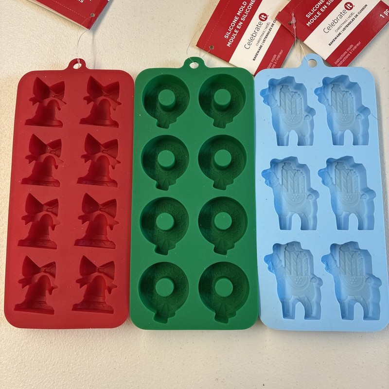 3 Christmas silicone candy molds bakeware bells wreaths llamas gallery
