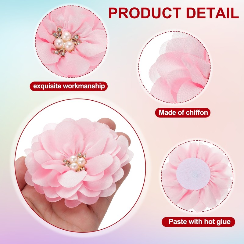 3.15 Inch Rhinestone Chiffon Flower, 5 Pcs Fabric Appliques, Pink gallery