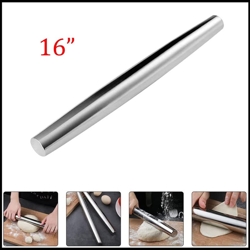 16" Stainless Steel French Rolling Pin - Pasta, Cookies, Pastries, Pizza Dough