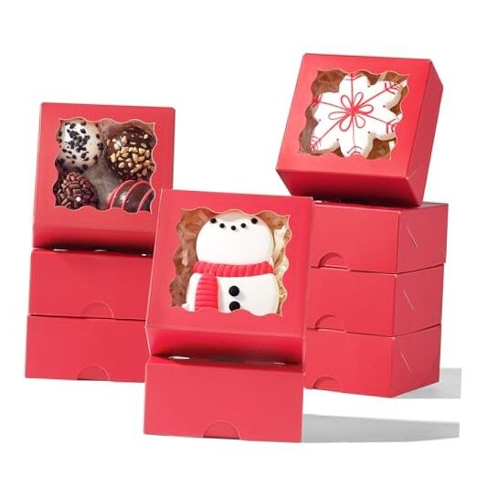 JCXGRVCPCS 3.25×3.25×1.5 inches Small Bakery Boxes with Window – Cookie 50 Red