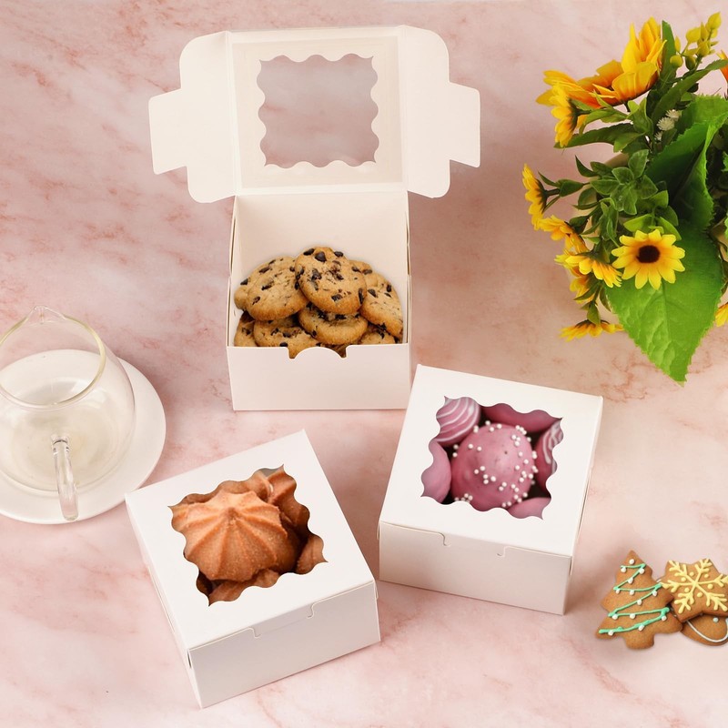 48pcs White Cookie Boxes, 4x4x2.5 Inches Bakery Boxes with Window, for Mini C... gallery