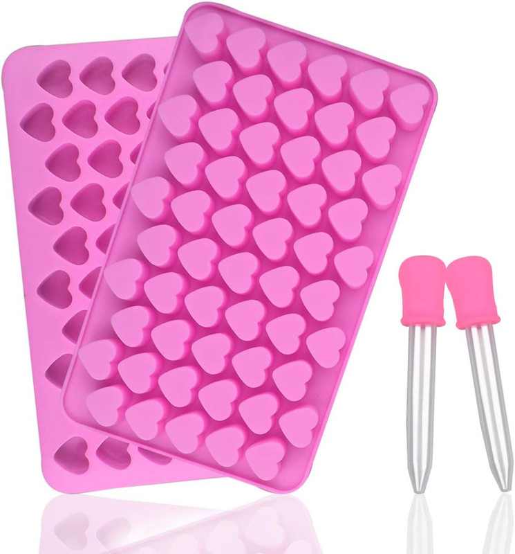 2 Pack Silicone Mini Hearts Molds with 2 Droppers Ice Cube Heart Mold Mini Heart