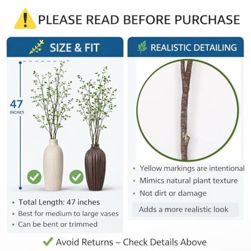 Artificial Greenery Stems, 47”Tall Fake Plants Branches, Real Touch 1. Green gallery