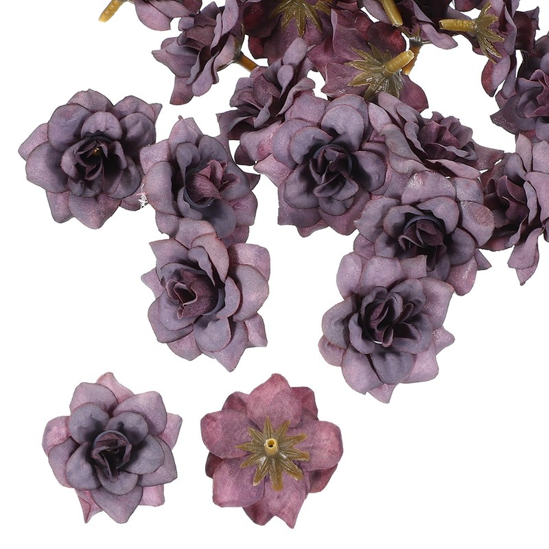 100 Pcs 1.77 Inch Artificial Roses Head Faux Flowers Wedding DIY Dark Gray