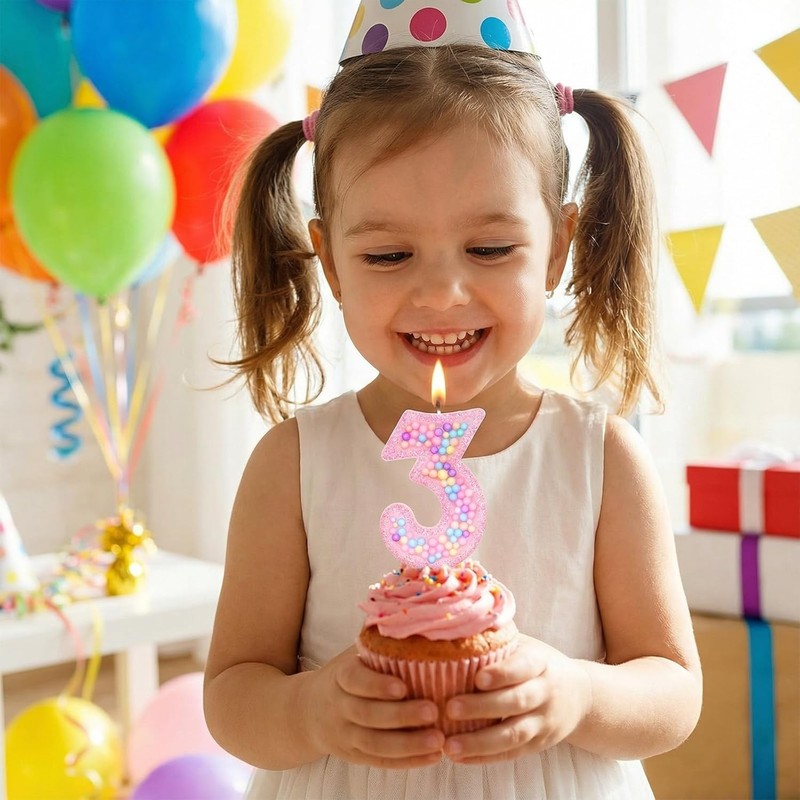 Pink Number 3 Birthday Candle, Sweet Macaron Birthday Candles, 3rd Birthday gallery