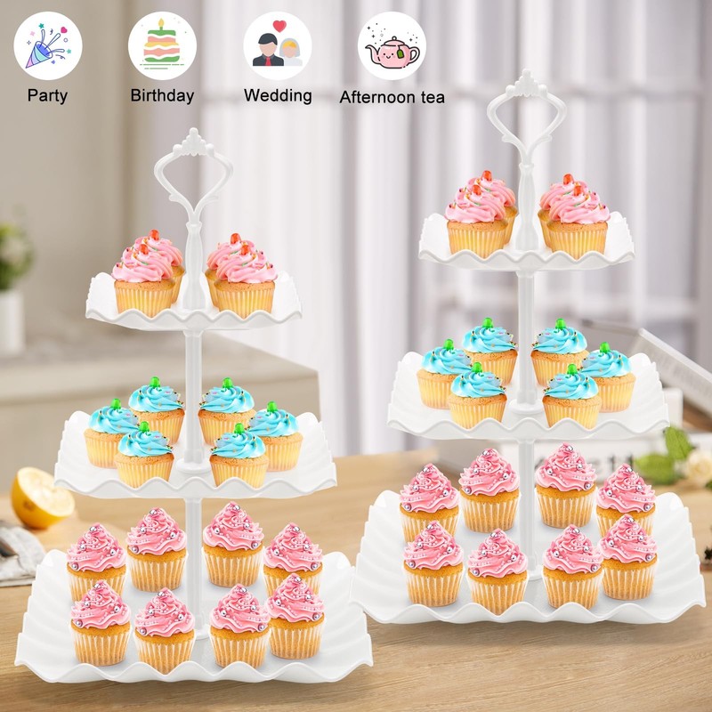 Soporte para cupcakes de 3 niveles, bandeja para servir pasteles para fiestas gallery