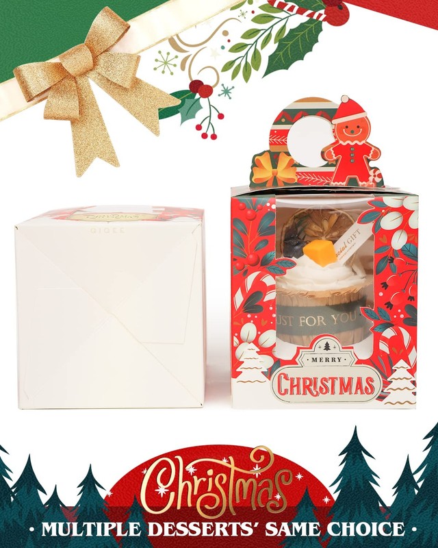 25 PCS Christmas Individual Cupcake Boxes Window 3.7x3.7x4.5 Inch Treat Box gallery