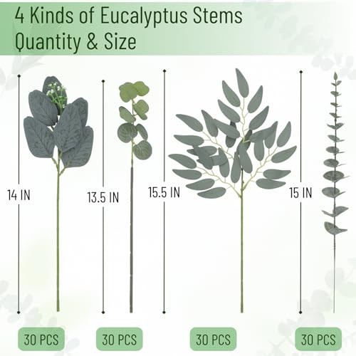 Pcs Artificial Eucalyptus Stems, 4 Kinds Mixed Fauxery Stems Fake 120 Green gallery