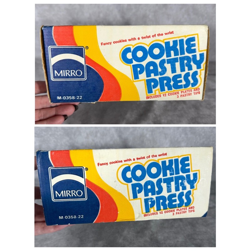 Vintage Mirro Cookie Pastry Press M-0358-22 12 Discs 3 Tips Box Booklet NOS NIB gallery