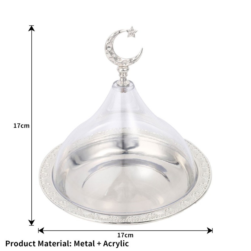 Metal Ramadan Tray with Clear Dome Lid Mini Cake Candy Tray JQ