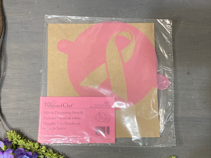 Pampered Chef HELP WHIP BREAST CANCER Ribbon Decorating Stencils RETIRED #4371