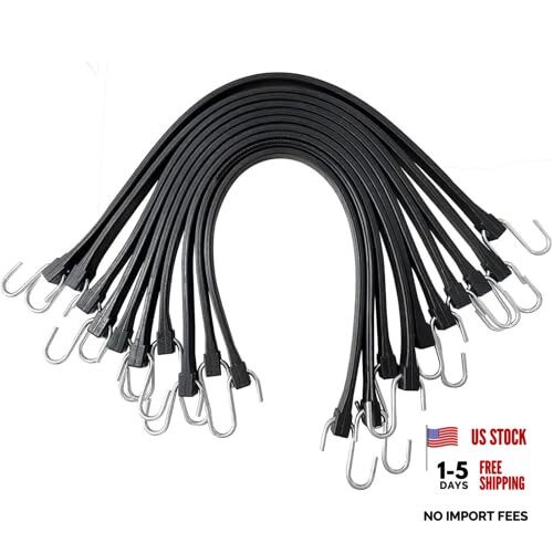 15″ Rubber Bungee Cords with Hooks – Heavy Duty EPDM – 15″ (Pack of 10)