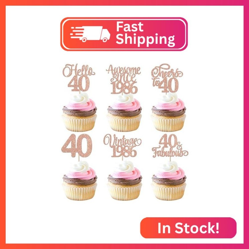 Rsstarxi 24 Pack Vintage 1986 Cupcake Toppers Hello 40 Forty Cupcake Picks Cheer