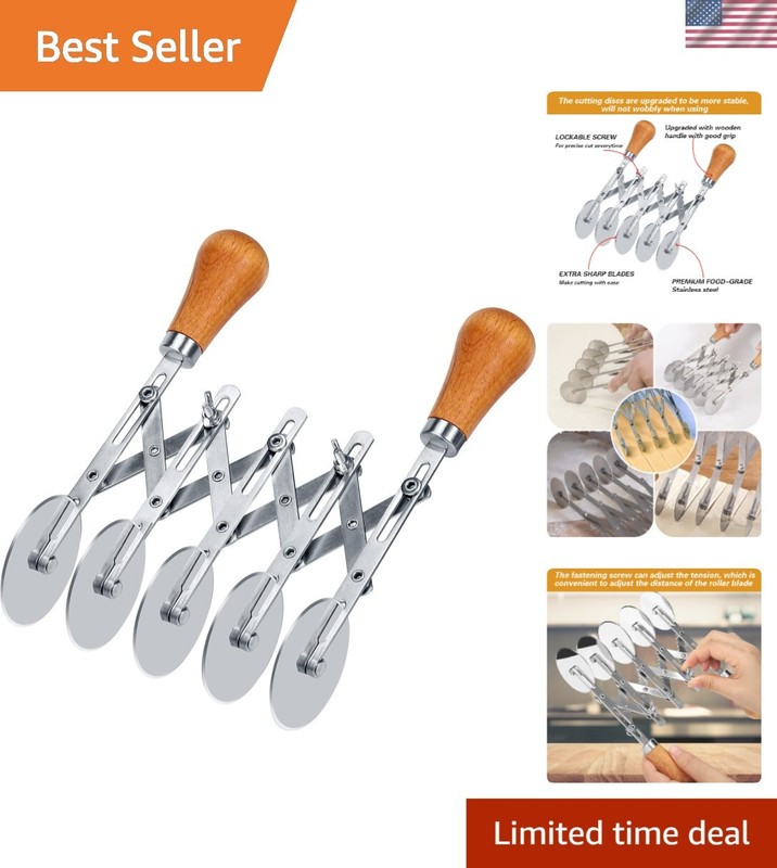 Premium 5 Wheel Pasta & Pastry Cutter with Adjustable Stainless Steel Blades