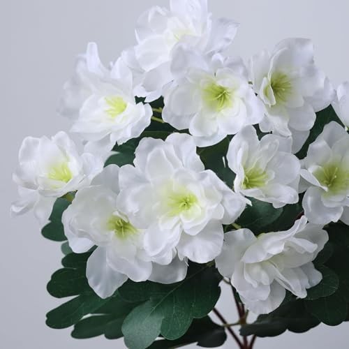 Bundles Artificial Flowers for Front Door, Fake Silk Azalea Bouquet 8 White gallery