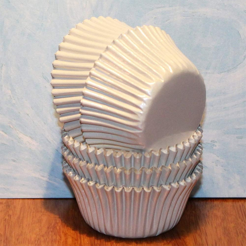 White Metallic Foil Cupcake Liners Standard Size Baking Cups, 200-Count gallery