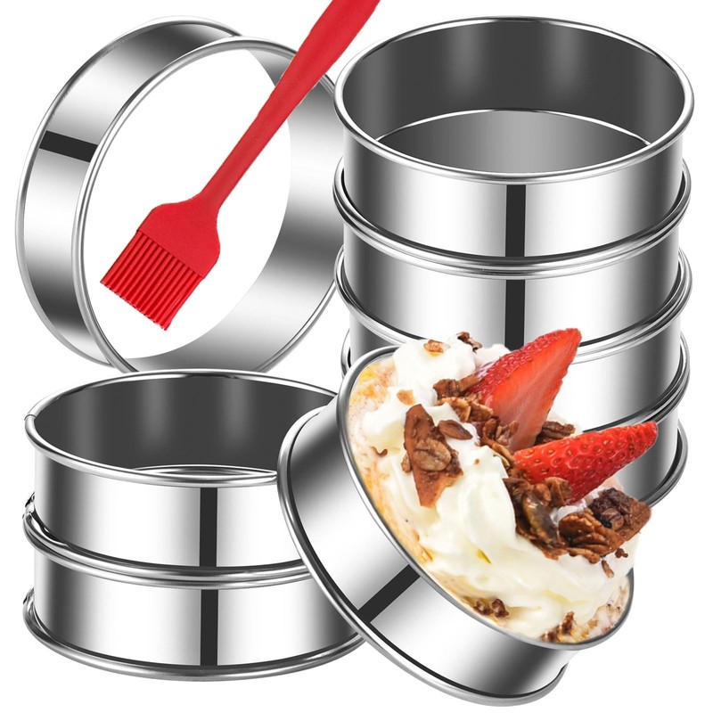 8Pack 4 Inch English Muffin Rings Stainless Steel Double Rolled Tart Rings Round