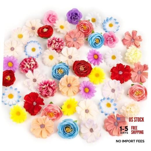 Fake Flower Heads for Crafts, 66PCS Mini Artificial Flowers Bright Colors Mixed