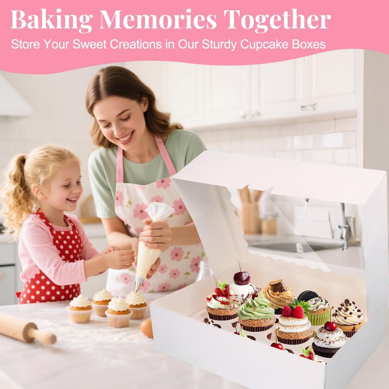 10 PCS Cupcake Boxes 12 Count Container With Window Inserts White Bakery Box gallery