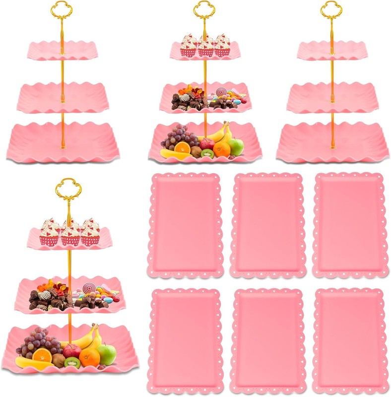 10 Pack Dessert Table Display Set 4 x Three-Tier Square Cupcake Stands & 6 x gallery