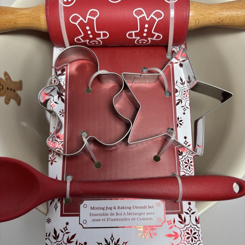 NWT BakeShop Christmas Mixing Bowl & Baking Set Rolling Pin Cookie Cutters Spoon gallery