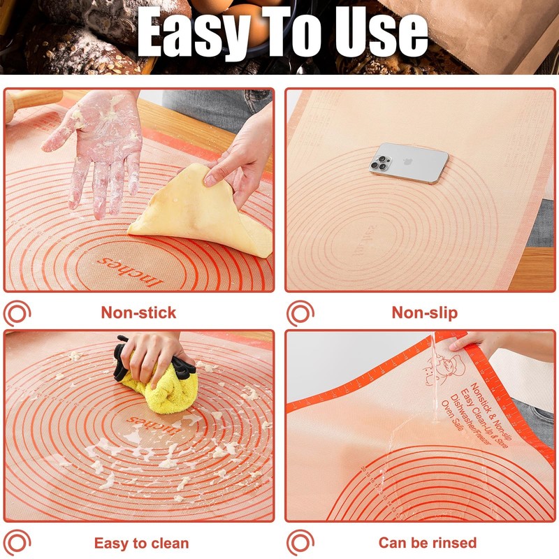 Silicone Pastry Mat 36x24 Inch Extra Large Baking with 36"L x 24"W, Red gallery
