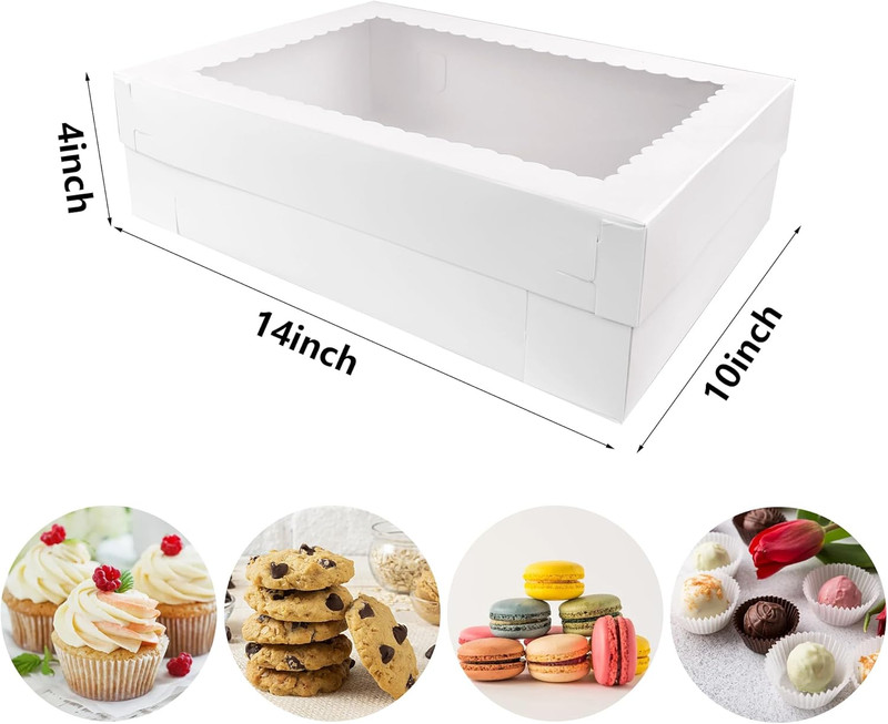 15 PCS 14X10X4 Inch Cake Boxes with Window White Bakery Boxes Large Treat Box fo gallery