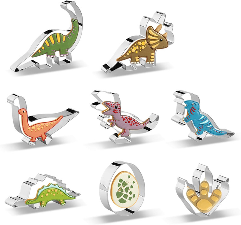8 Pcs Stainless Steel Dinosaur Cookie Cutters Food Decoration Tools for Baking
