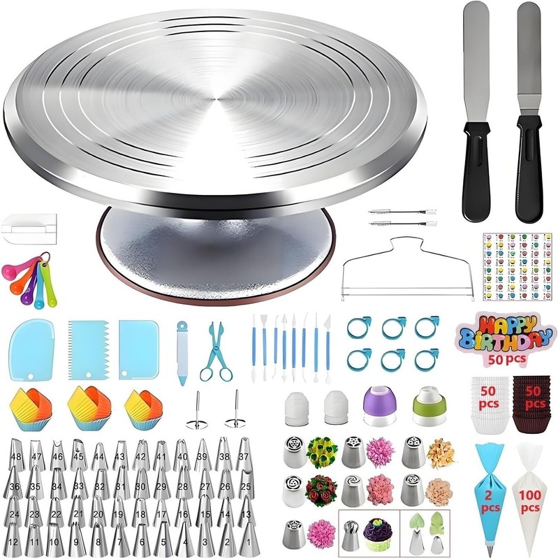 357 Pcs Cake Decorating Kit,with Aluminium Alloy Cake Turntable,48 Numbered