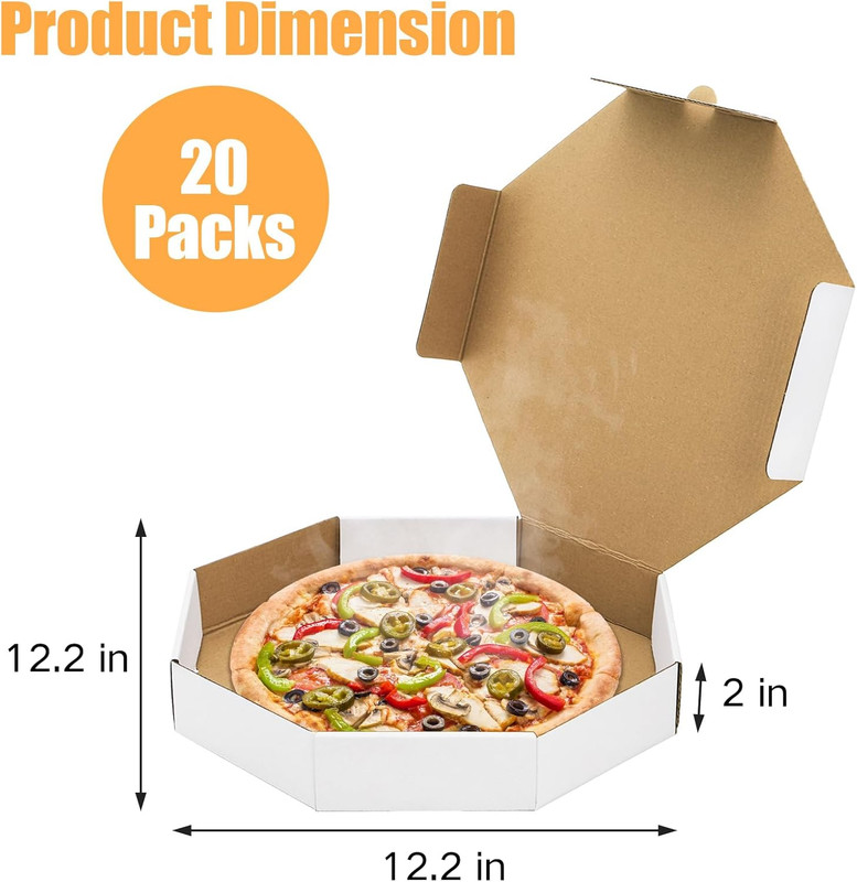 20 Pc 12″ 2″ White Pizza Boxes Kraft Corrugated Box Take Out Food Containers Pie