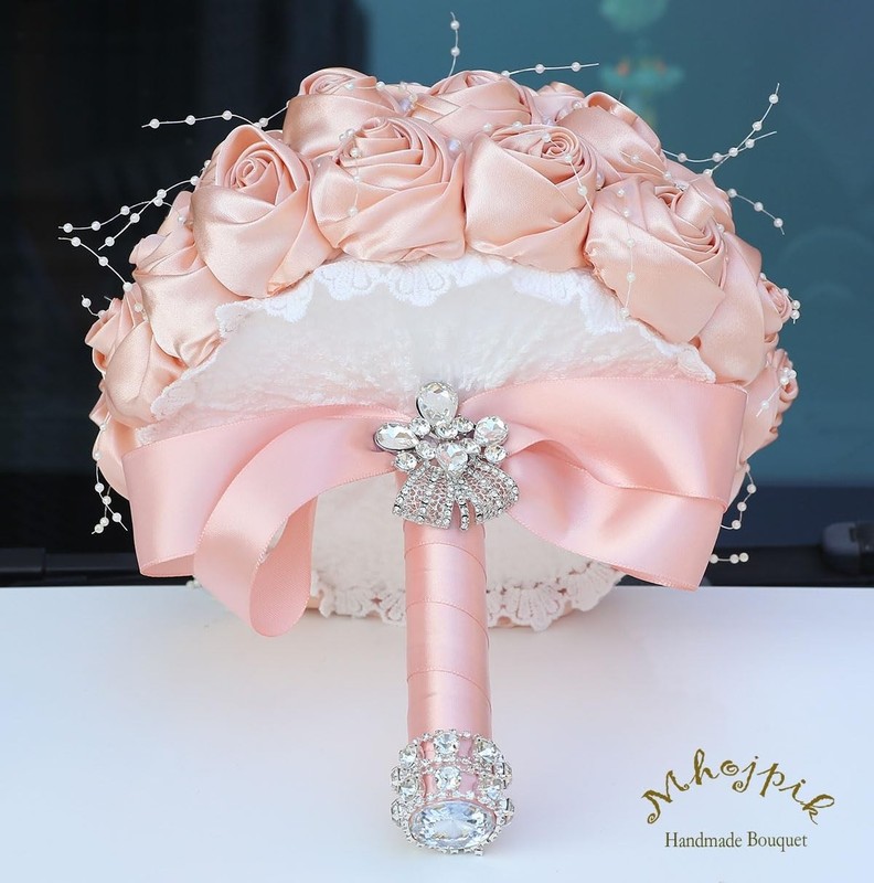 Mhojpik Bridal Wedding Bouquet Round Bling Brooch Holding Bouquet Artificial gallery