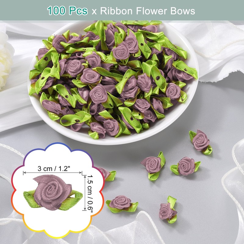 100 Pcs Mini Ribbon Roses Flowers Bows for Crafts, 15mm/0.6" Dia, Dusty Rose gallery