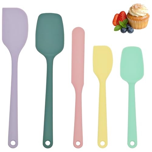 Silicone Spatula Set of 5, Food Grade Rubber Spatulas for Baking, Scraping,
