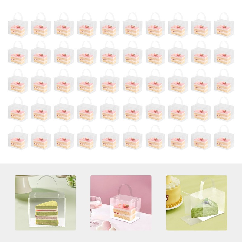 50 Pcs Clear Cake Boxes Plastic Cake Carrier with Lid and Handle for Wedding gallery