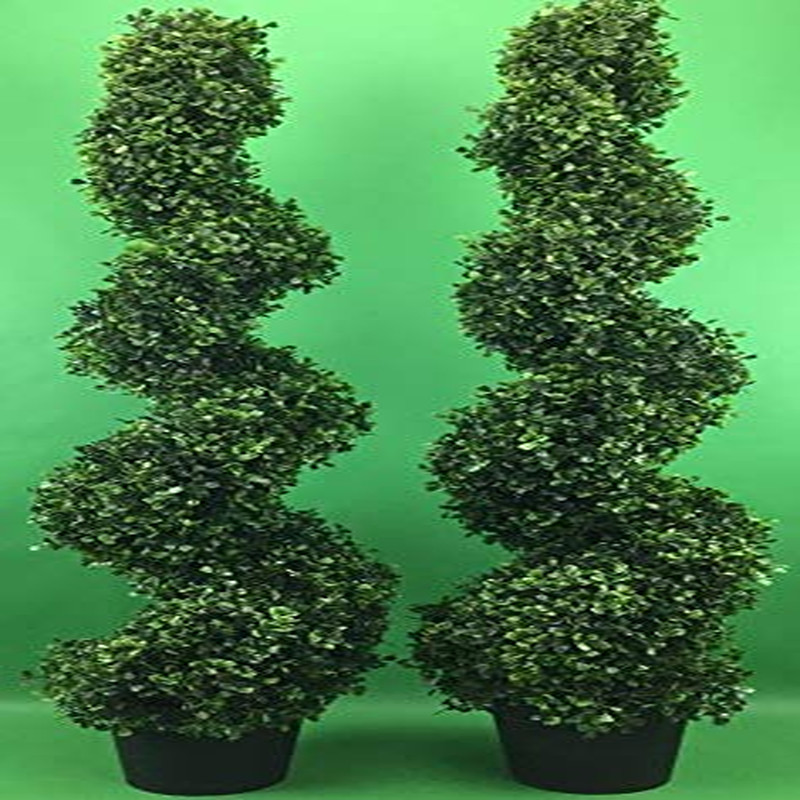 Niceeshop Two 4 Foot Outdoor Artificial Boxwood Spiral Topiary Trees Uv Rated