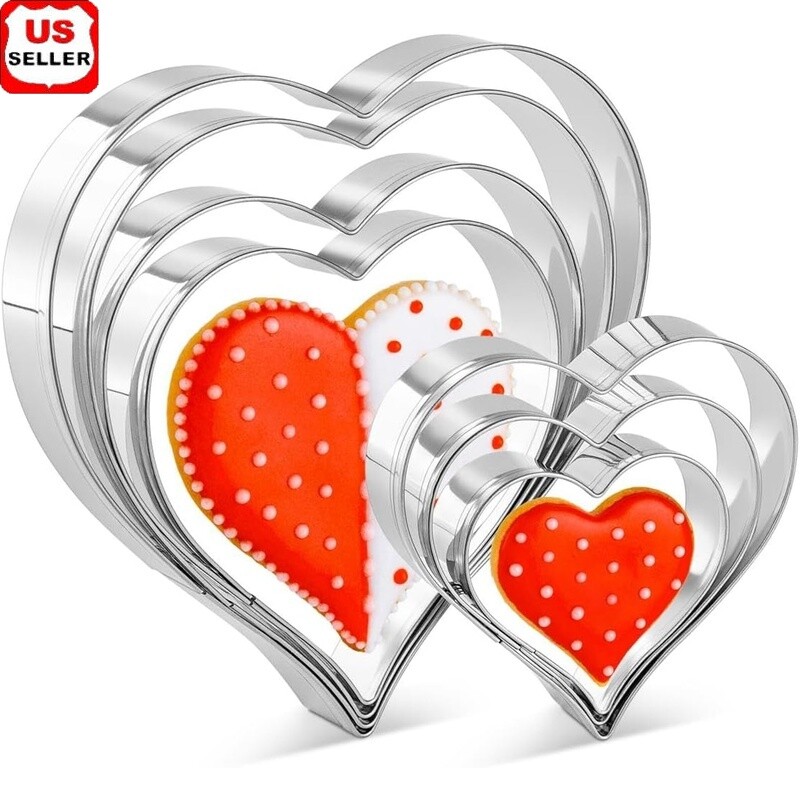 7 Piece Heart Cookie Cutter Set Stainless Steel Valentine’s Day Baking Crafts US
