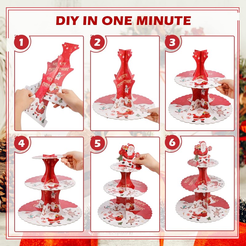 3 Tiers Santa Claus Christmas Cupcake Stand, Round Shape Cake Stand Macaron D... gallery