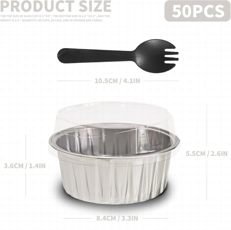 50Pcs Mini Aluminum Foil Cupcake,5Oz Baking Cups with Lids,Mini Cake Pans Dispos gallery