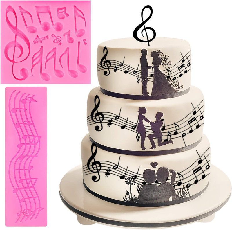3 Pieces Music Note Fondant Mold Music Note Lace Mat Silicone Musical Candy Mold gallery