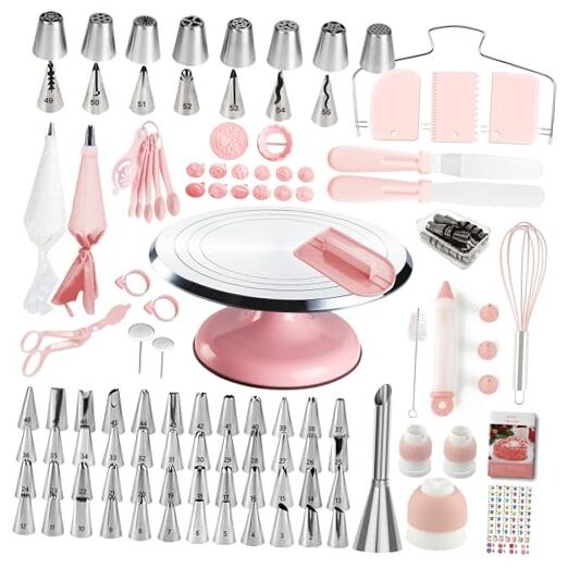 Cake Decorating Kit, 138pcs Cake Decorating Supply with Aluminium Light Pink