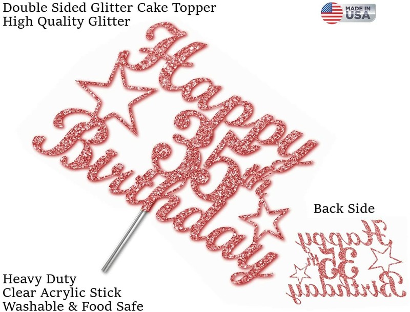 35 Birthday Rose Gold Glitter Cake Topper, 35th Party Decorations Ideas, Premium gallery