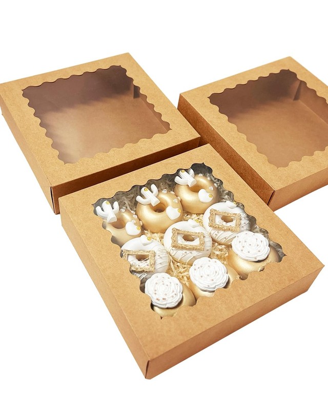 36 PCS 9x9x2.5 Inch Brown Pie Macaron Cookie Boxes With Window Auto-Pop gallery